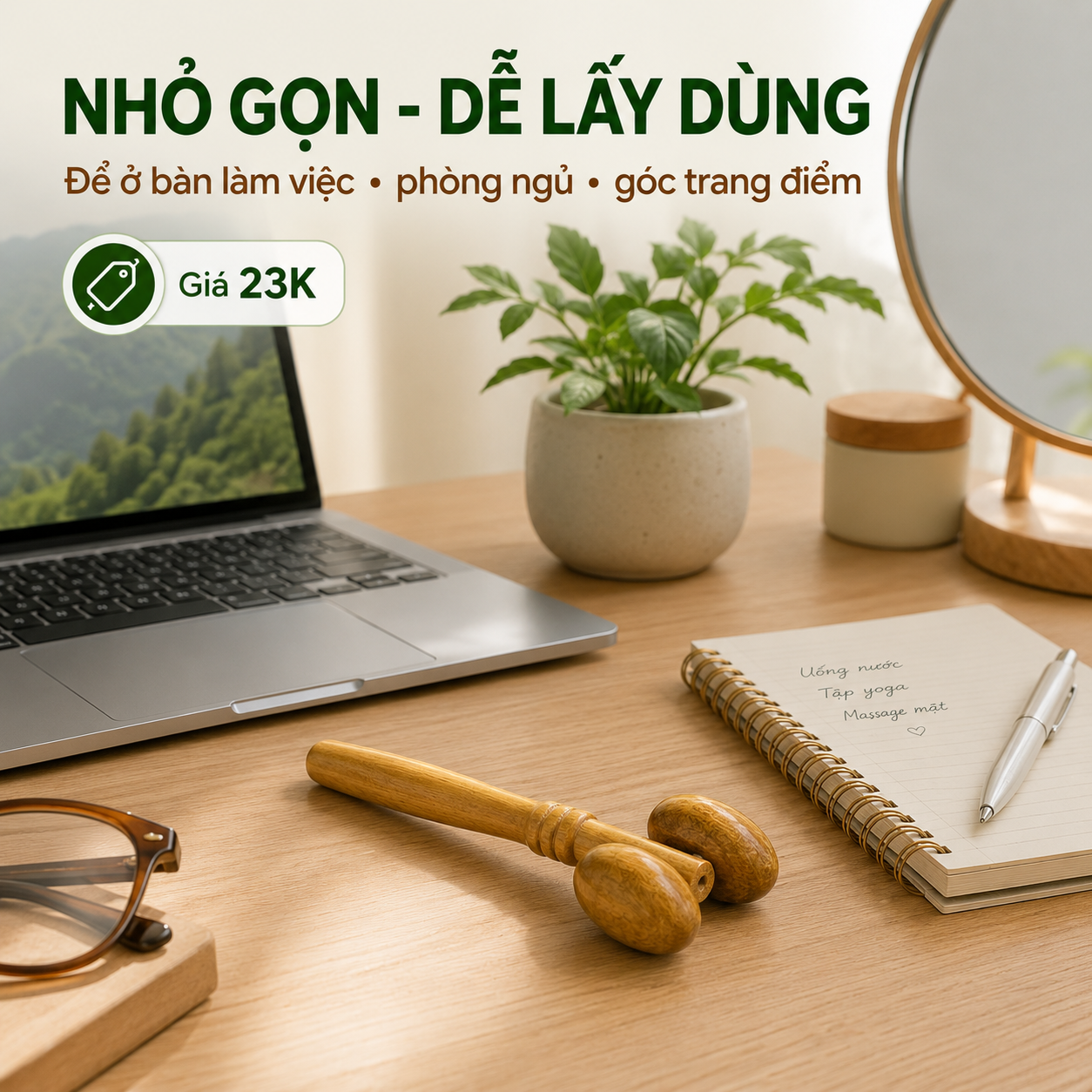 Cây Lăn Mặt Mũi Gỗ Bách Xanh – Massage Mặt Nhỏ Gọn