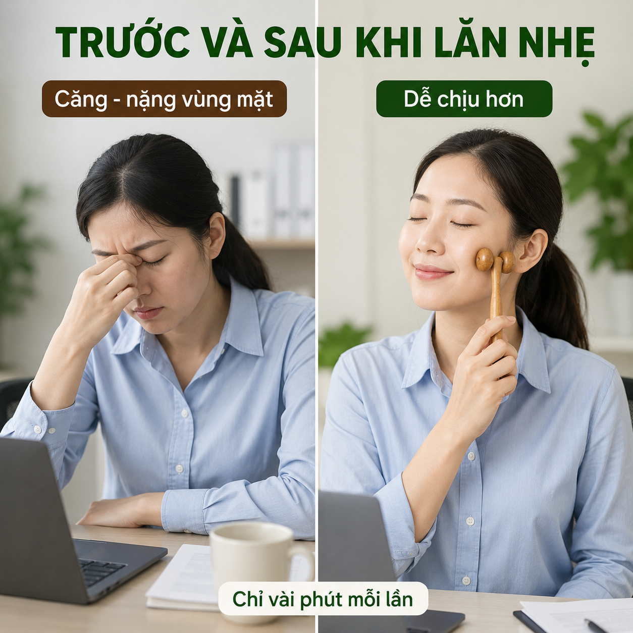 Cây Lăn Mặt Mũi Gỗ Bách Xanh – Massage Mặt Nhỏ Gọn