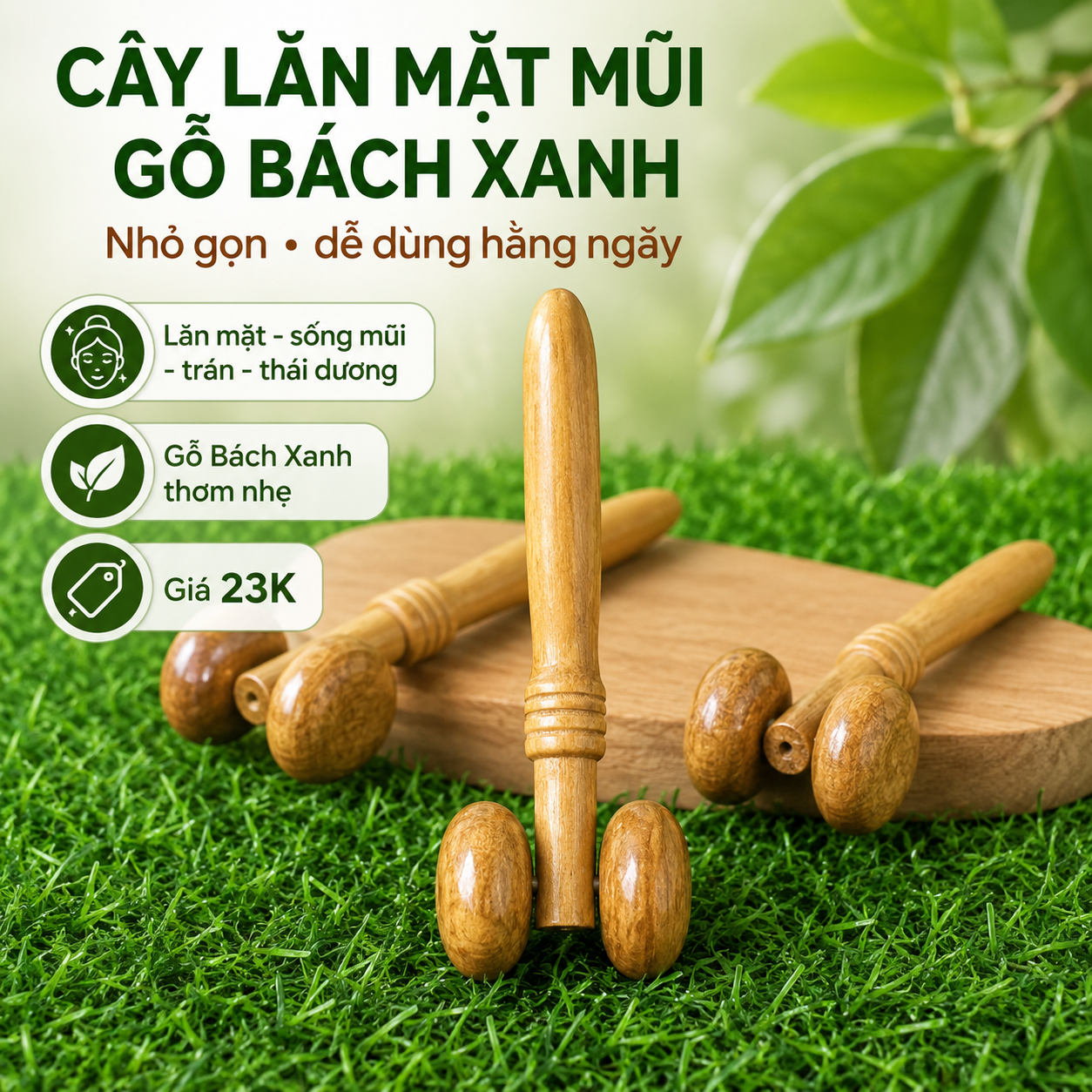 Cây Lăn Mặt Mũi Gỗ Bách Xanh – Massage Mặt Nhỏ Gọn