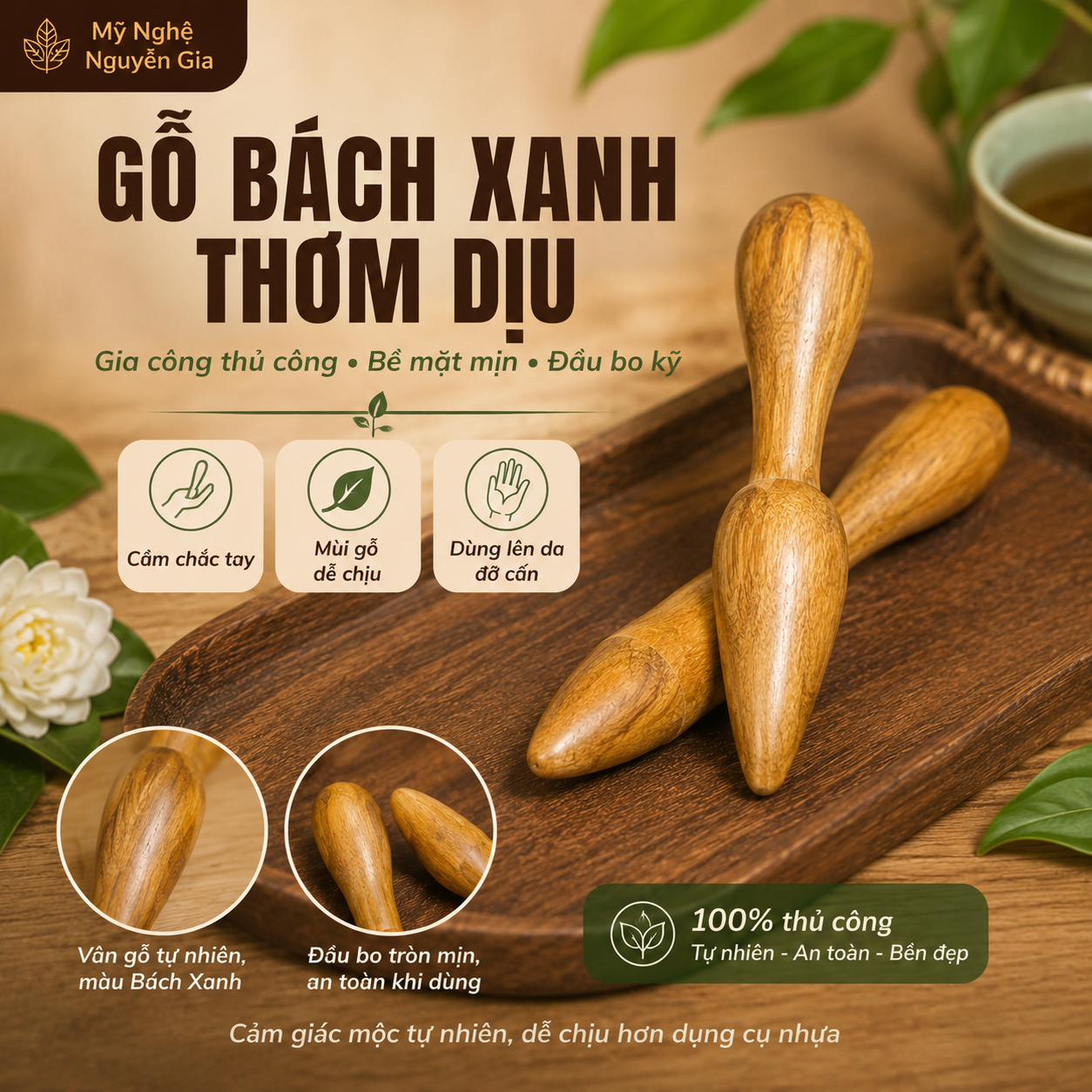 Dụng Cụ Bấm Huyệt Bằng Gỗ Bách Xanh, Cây Day Ấn Huyệt