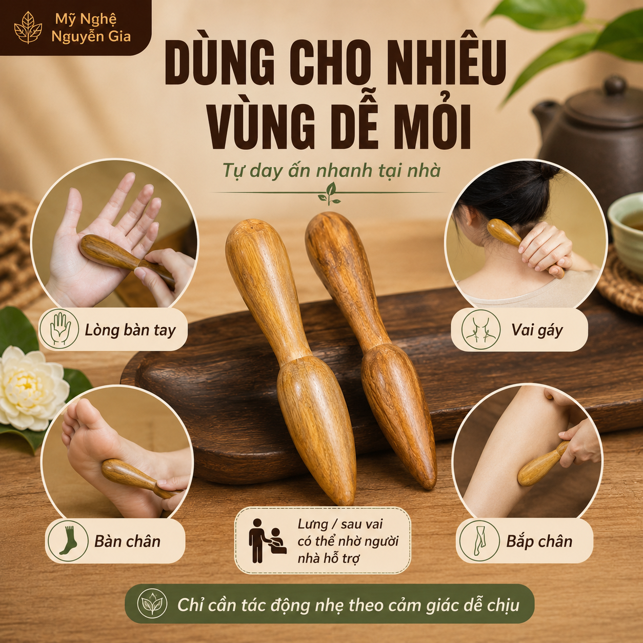 Dụng Cụ Bấm Huyệt Bằng Gỗ Bách Xanh, Cây Day Ấn Huyệt