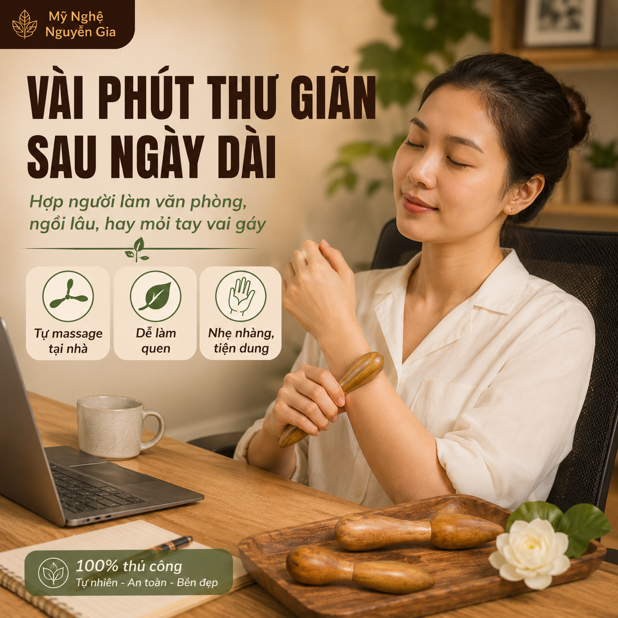 Dụng Cụ Bấm Huyệt Bằng Gỗ Bách Xanh, Cây Day Ấn Huyệt