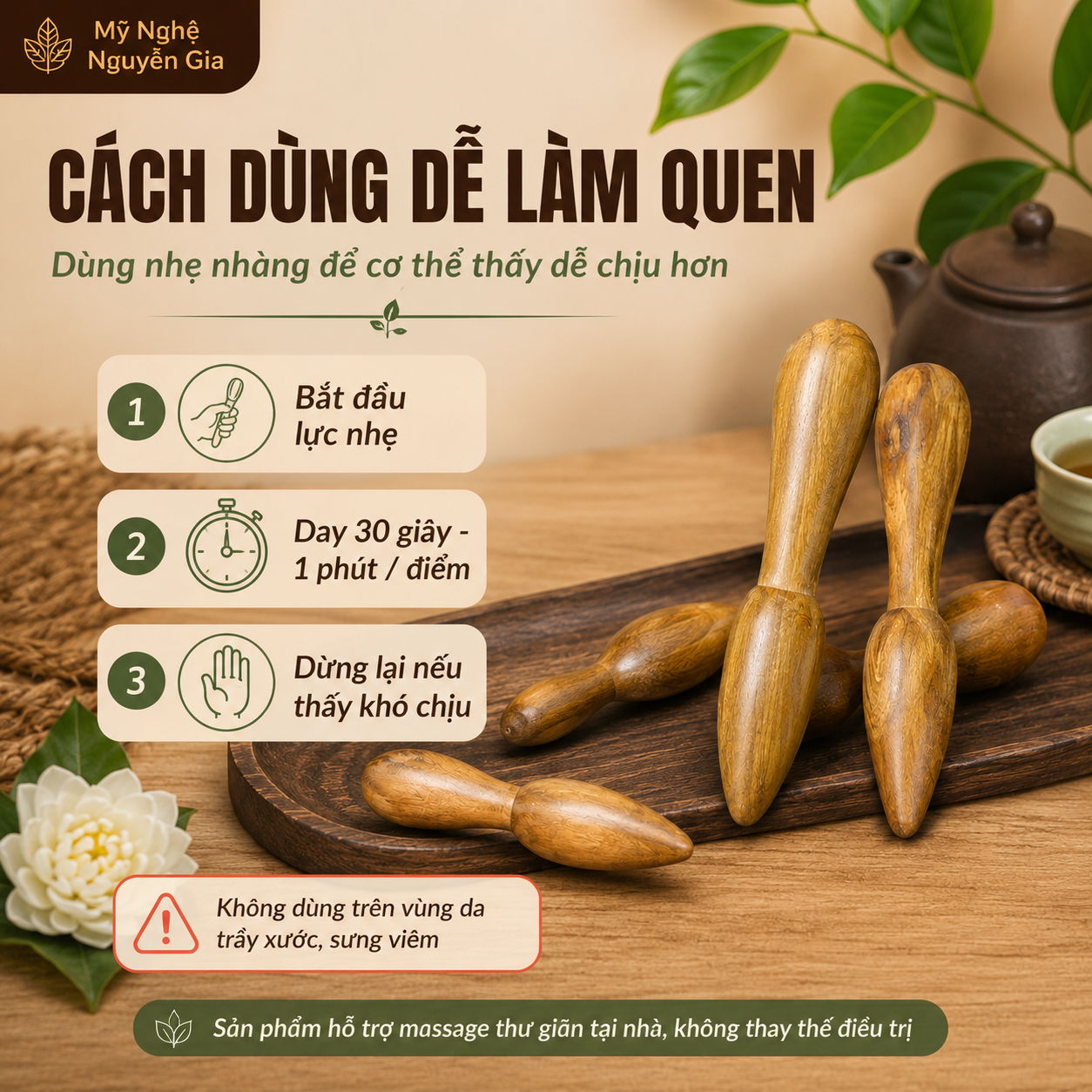 Dụng Cụ Bấm Huyệt Bằng Gỗ Bách Xanh, Cây Day Ấn Huyệt
