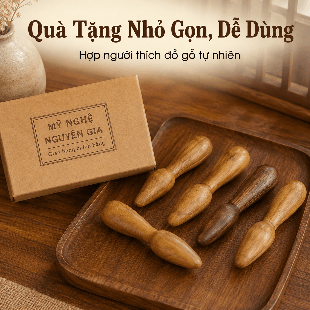 Cây Massage Day Bấm Huyệt Gỗ Bách Xanh 2 Đầu