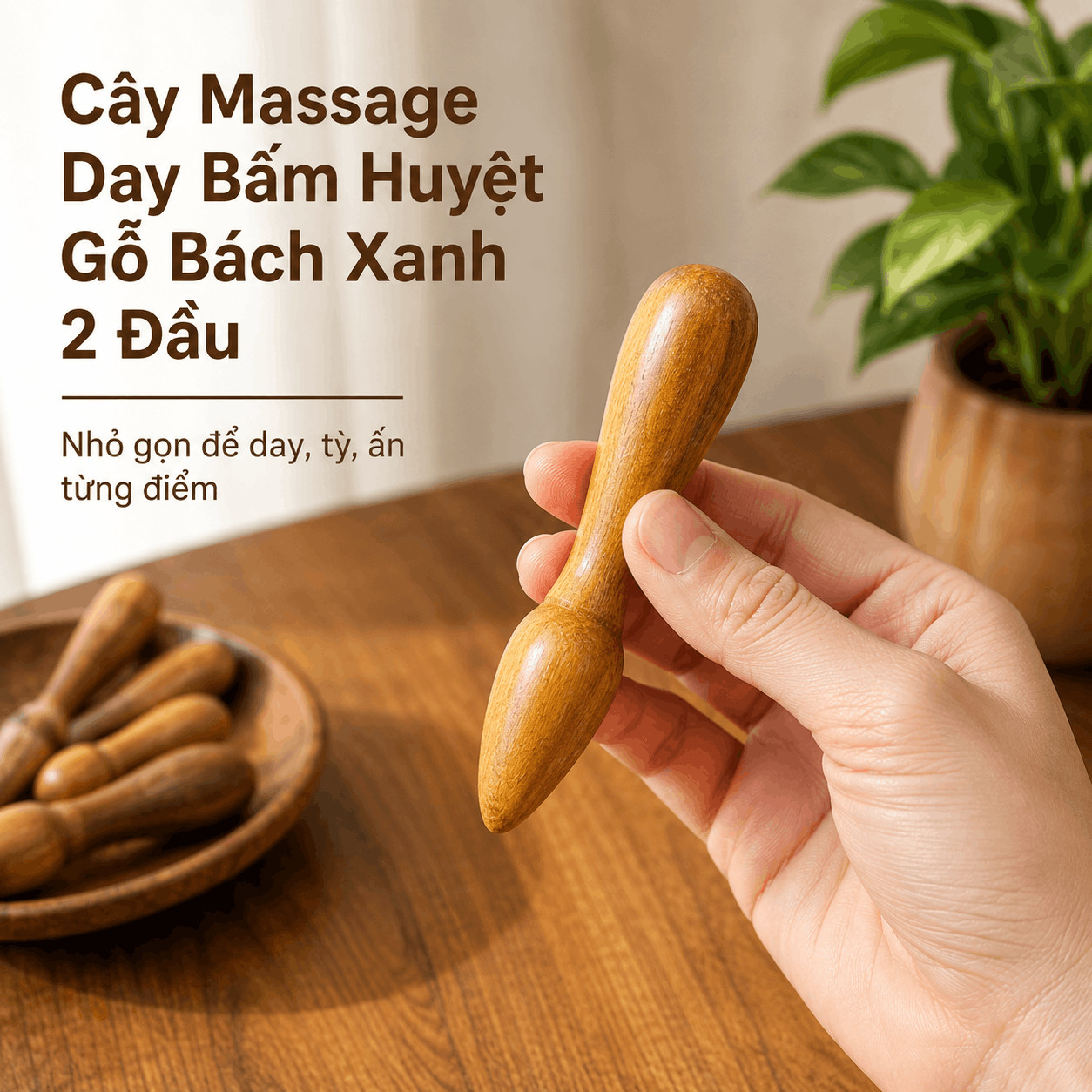 Cây Massage Day Bấm Huyệt Gỗ Bách Xanh 2 Đầu