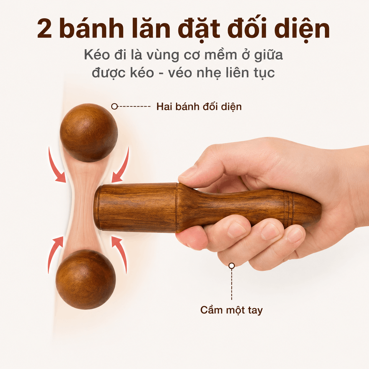 Cây Massage Véo Gỗ Bách Xanh - 2 Bánh Lăn Kéo Véo Vùng Cơ Mềm