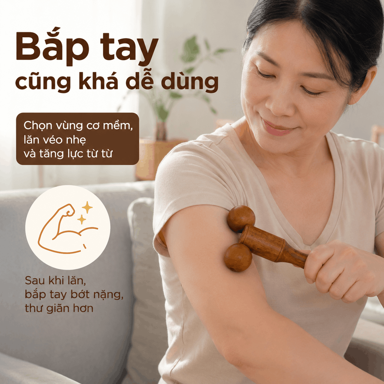 Cây Massage Véo Gỗ Bách Xanh - 2 Bánh Lăn Kéo Véo Vùng Cơ Mềm