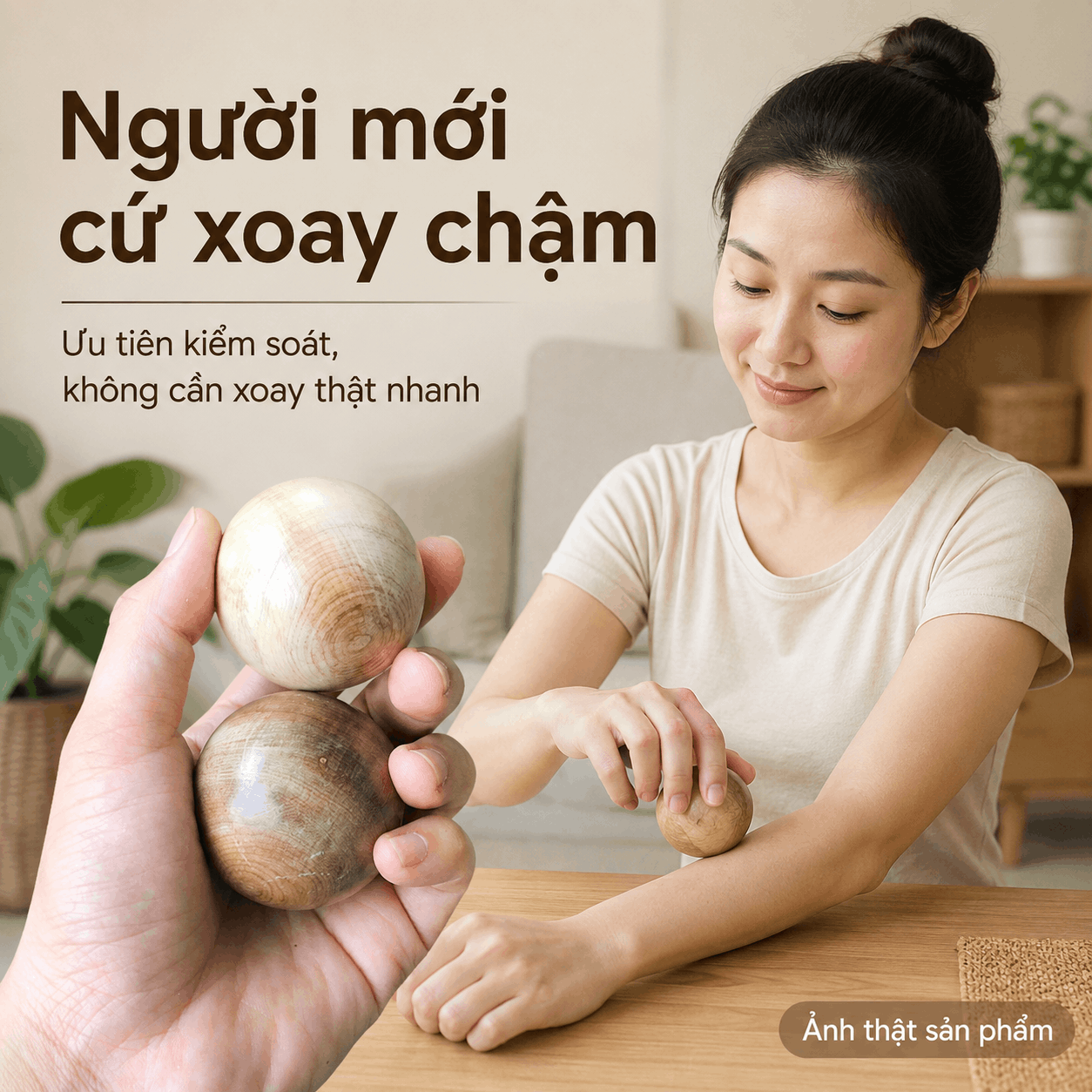 Combo 2 Bi Lăn Tay Gỗ Bách Xanh Đường Kính 5 cm