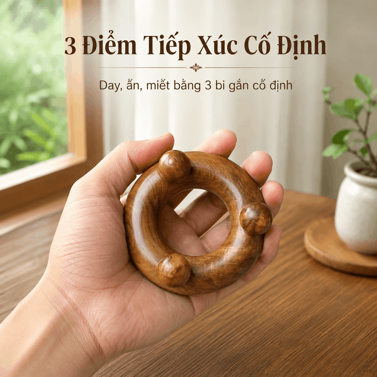 Dụng Cụ Day Ấn 3 Bi Gỗ Bách Xanh – 3 Điểm Tiếp Xúc Cố Định