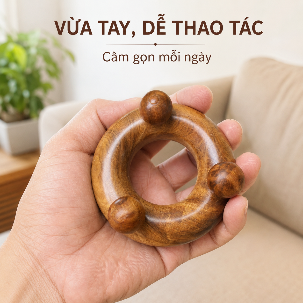 Dụng Cụ Day Ấn Huyệt 3 Bi Gỗ Bách Xanh – Day Miết Khuỷu, Gối