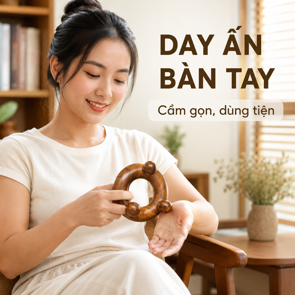 Dụng Cụ Day Ấn Huyệt 3 Bi Gỗ Bách Xanh – Day Miết Khuỷu, Gối