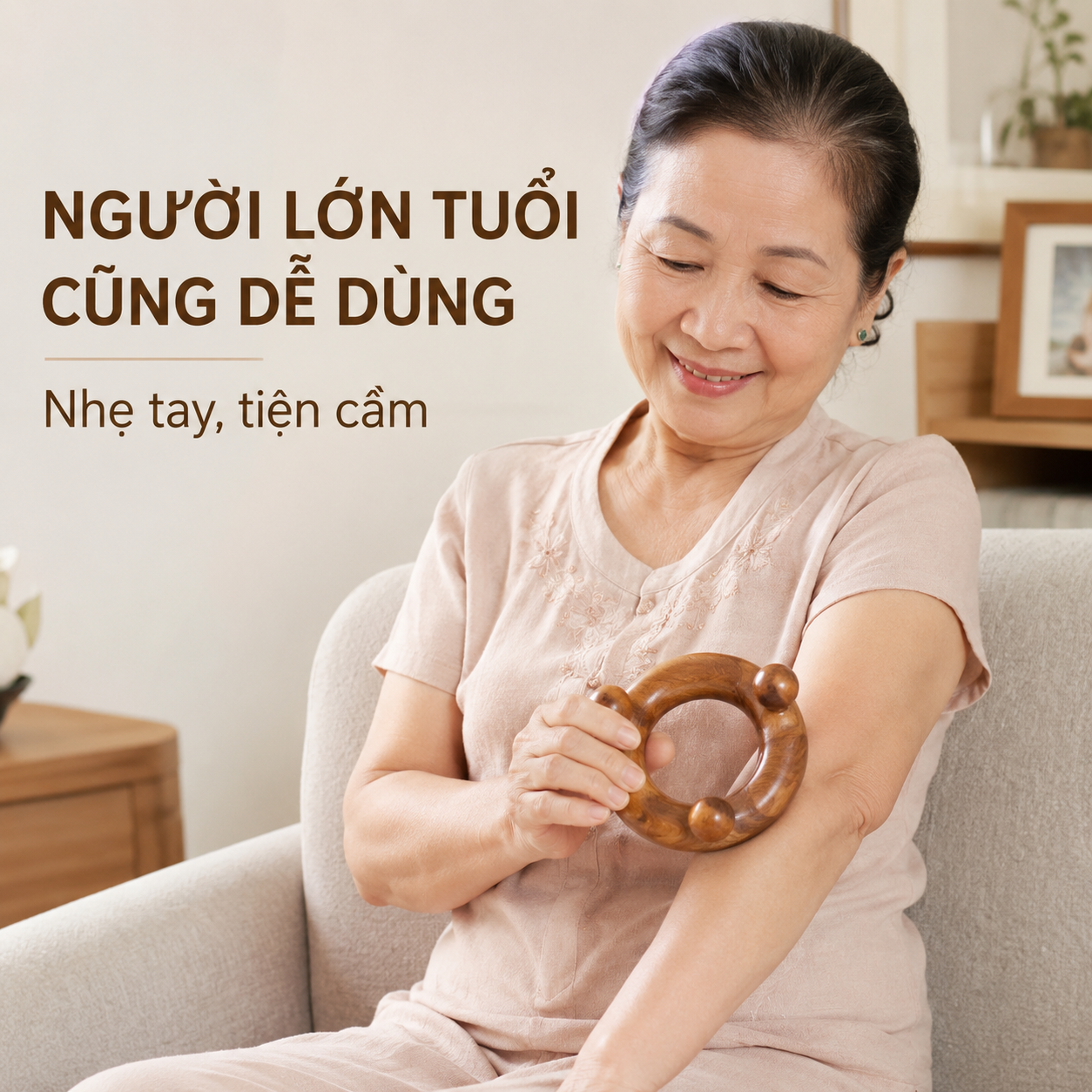 Dụng Cụ Day Ấn Huyệt 3 Bi Gỗ Bách Xanh – Day Miết Khuỷu, Gối