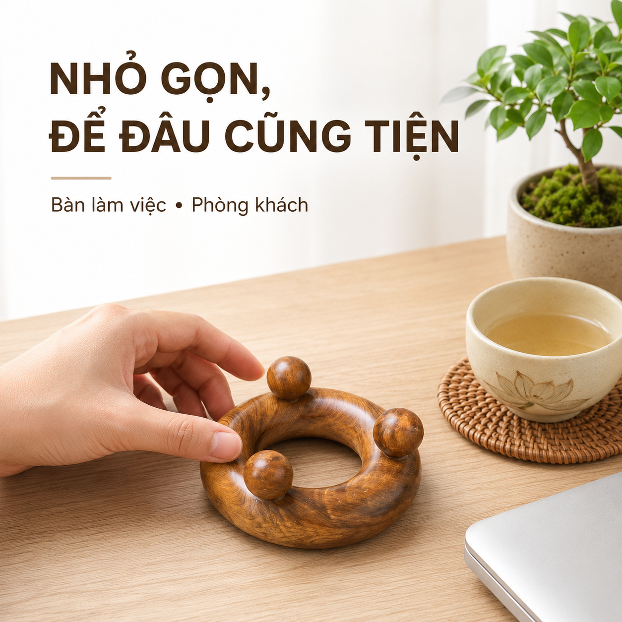 Dụng Cụ Day Ấn Huyệt 3 Bi Gỗ Bách Xanh – Day Miết Khuỷu, Gối