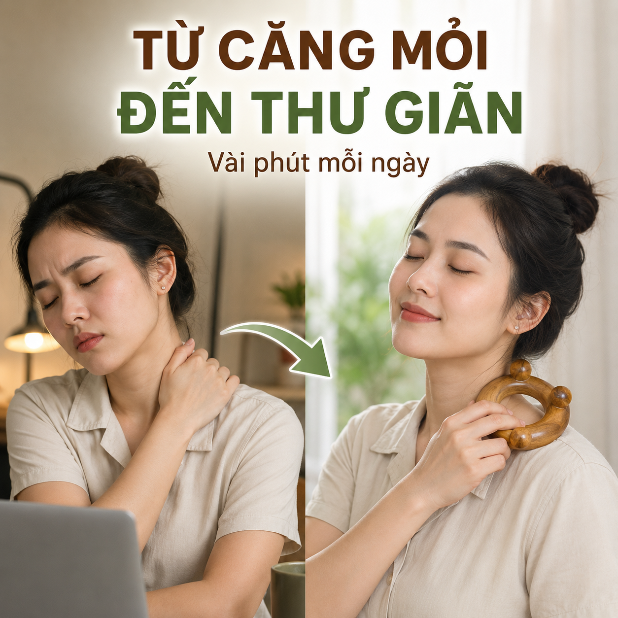 Dụng Cụ Day Ấn Huyệt 3 Bi Gỗ Bách Xanh – Day Miết Khuỷu, Gối