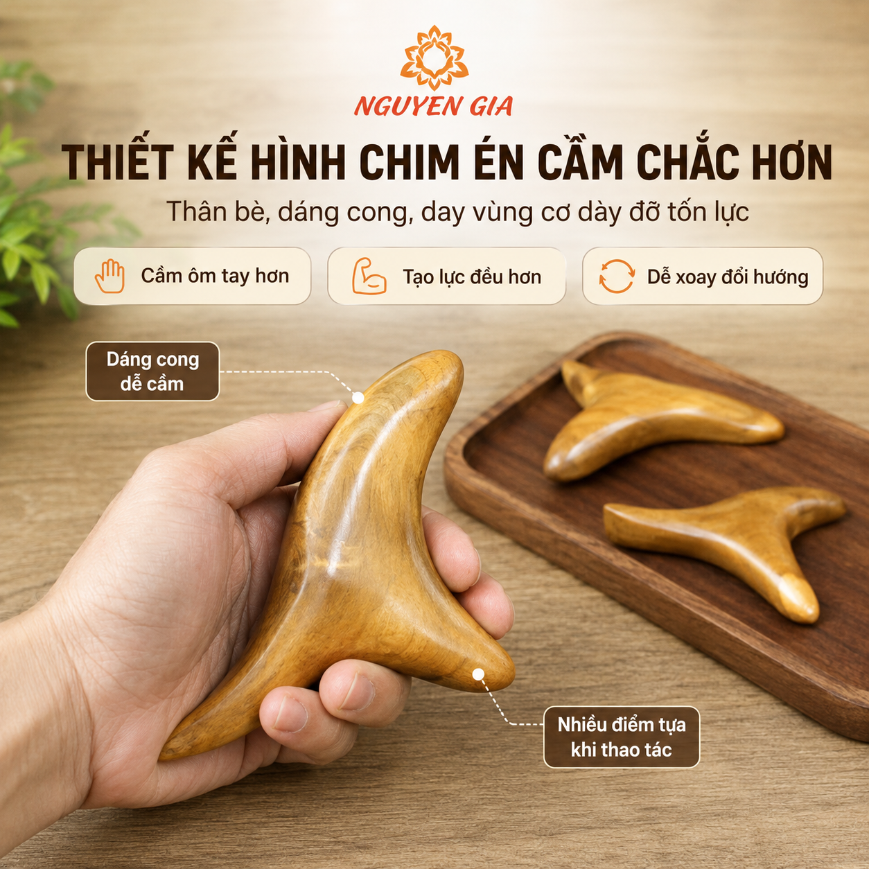 Dụng Cụ Massage Day Ấn Huyệt Gỗ Bách Xanh Đa Năng hình chim Én