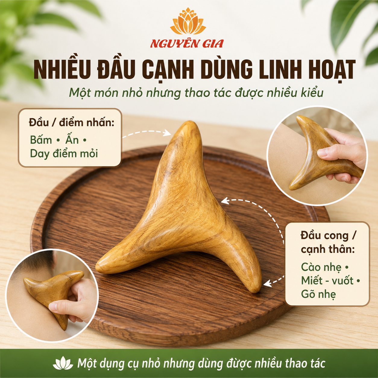 Dụng Cụ Massage Day Ấn Huyệt Gỗ Bách Xanh Đa Năng hình chim Én