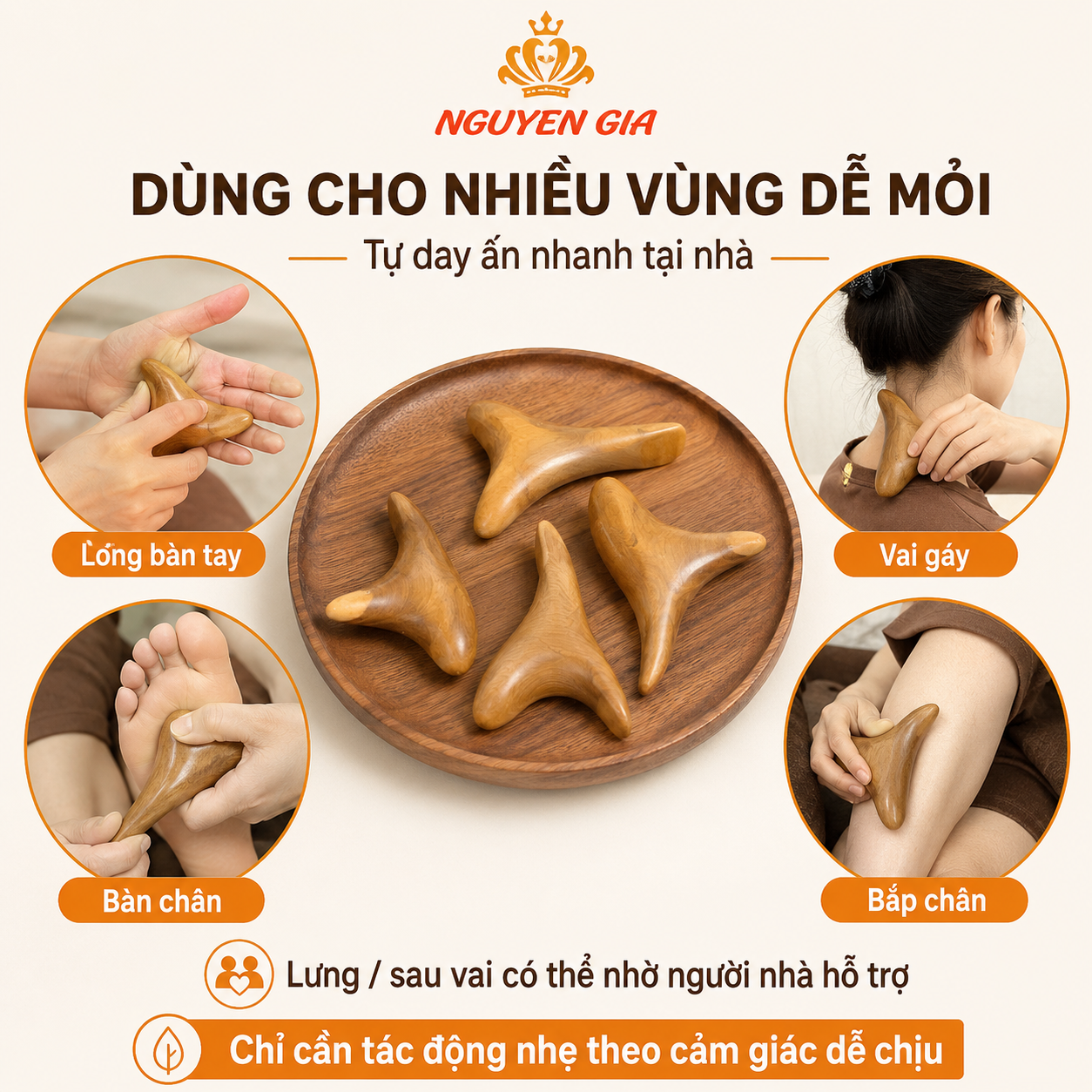 Dụng Cụ Massage Day Ấn Huyệt Gỗ Bách Xanh Đa Năng hình chim Én