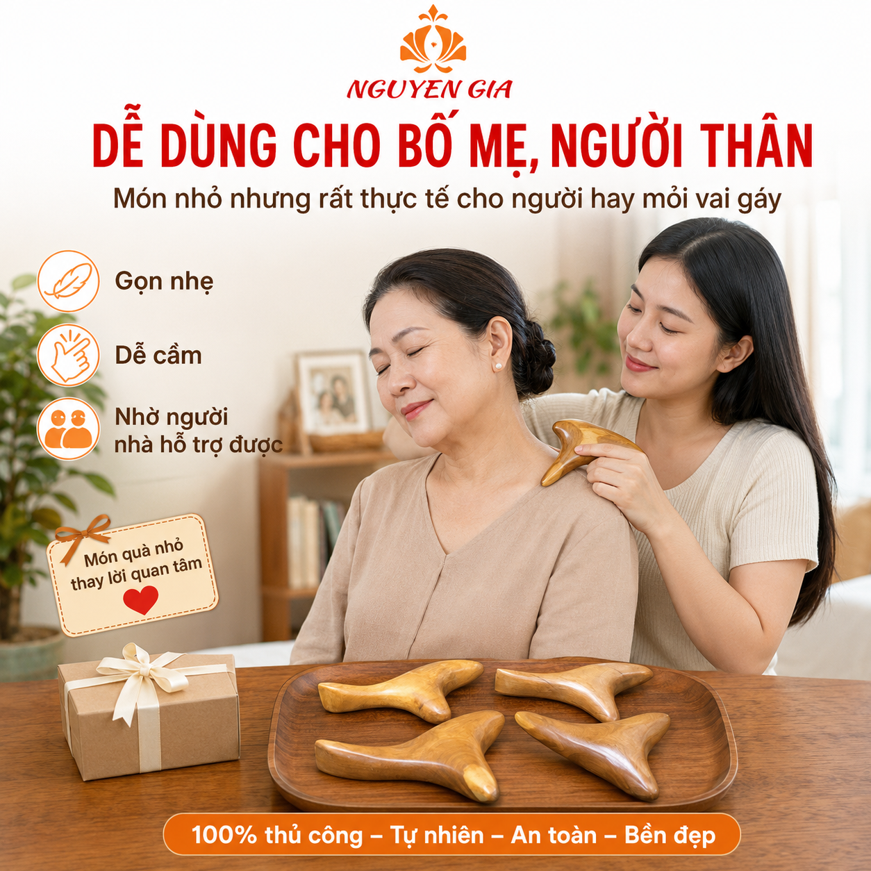 Dụng Cụ Massage Day Ấn Huyệt Gỗ Bách Xanh Đa Năng hình chim Én