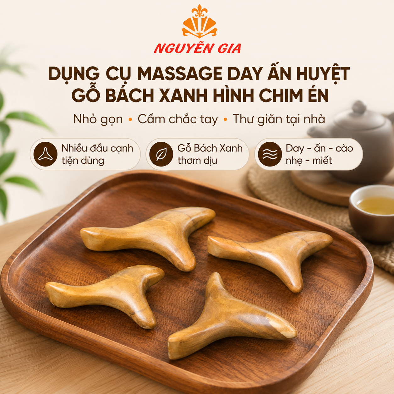 Dụng Cụ Massage Day Ấn Huyệt Gỗ Bách Xanh Đa Năng hình chim Én
