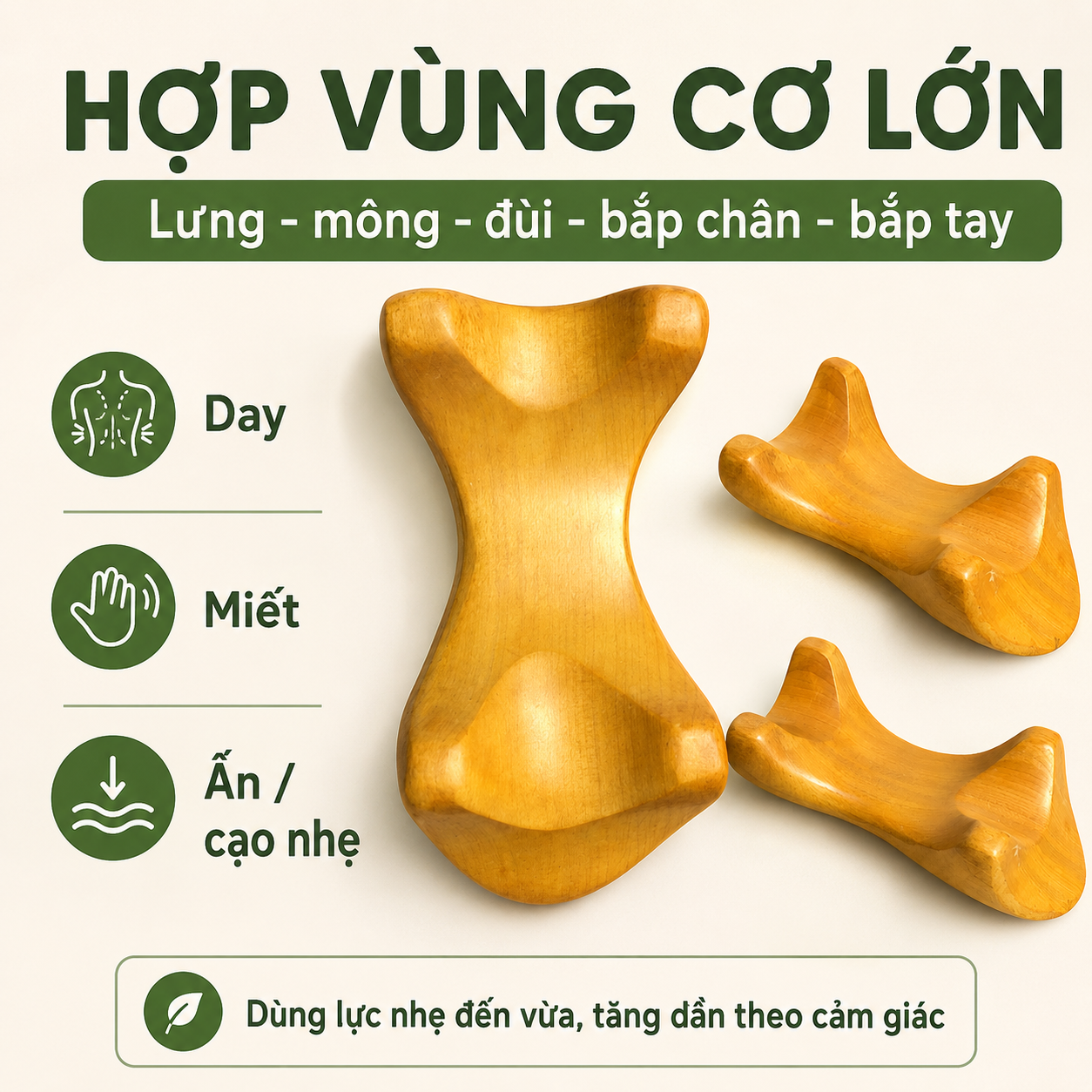 Dụng Cụ Massage Gỗ Bách Xanh Hình Yên Ngựa – Trợ Lực Day Miết Cơ Lớn