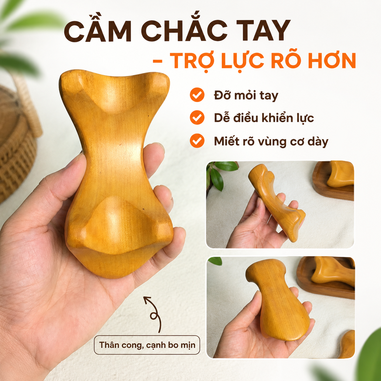 Dụng Cụ Massage Gỗ Bách Xanh Hình Yên Ngựa – Trợ Lực Day Miết Cơ Lớn
