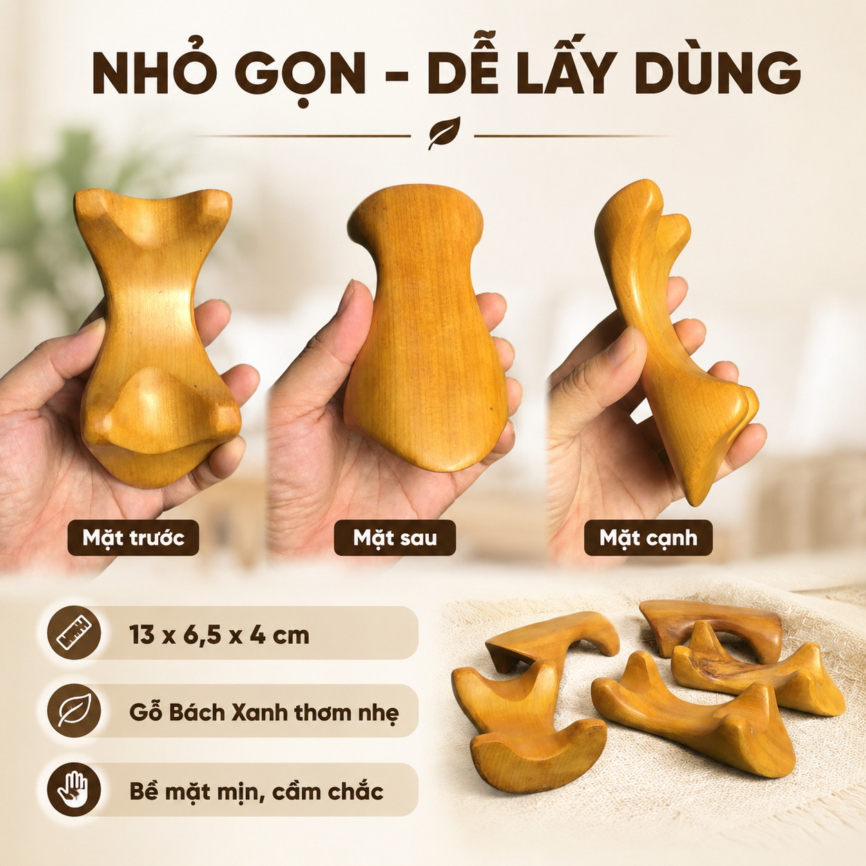 Dụng Cụ Massage Gỗ Bách Xanh Hình Yên Ngựa – Trợ Lực Day Miết Cơ Lớn