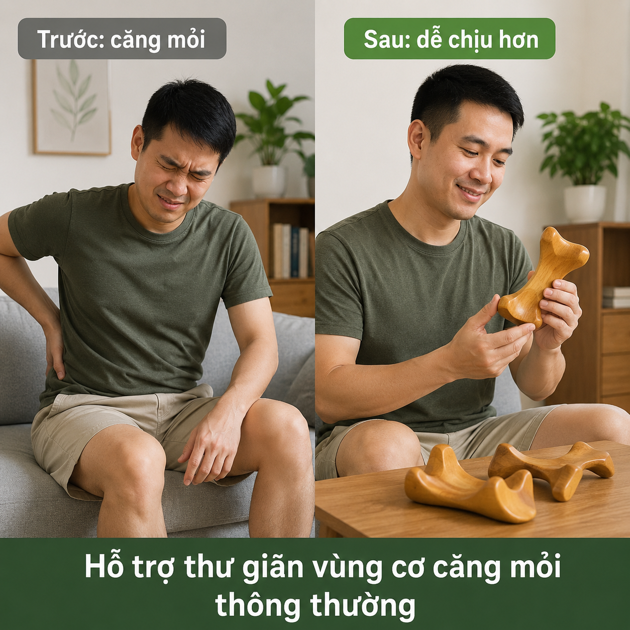 Dụng Cụ Massage Gỗ Bách Xanh Hình Yên Ngựa – Trợ Lực Day Miết Cơ Lớn