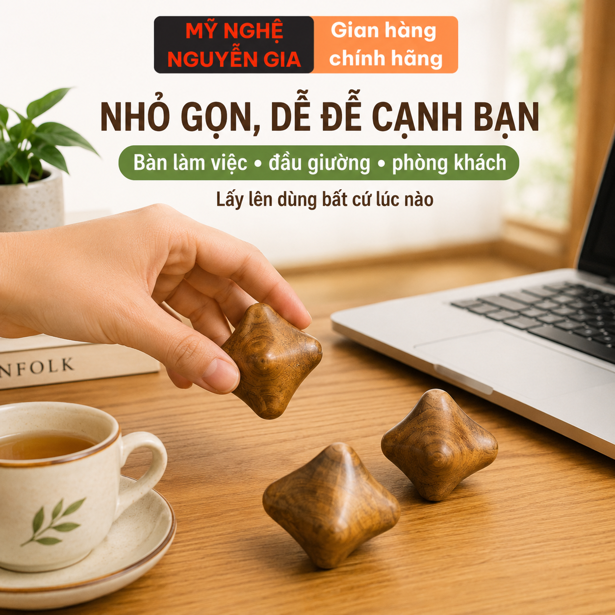 Dụng Cụ Massage Lòng Bàn Tay Gỗ Bách Xanh 6 Điểm