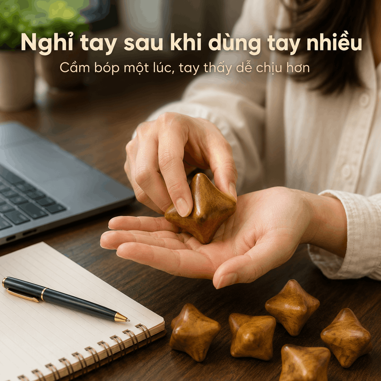 Dụng Cụ Massage Lòng Bàn Tay Gỗ Bách Xanh 6 Điểm