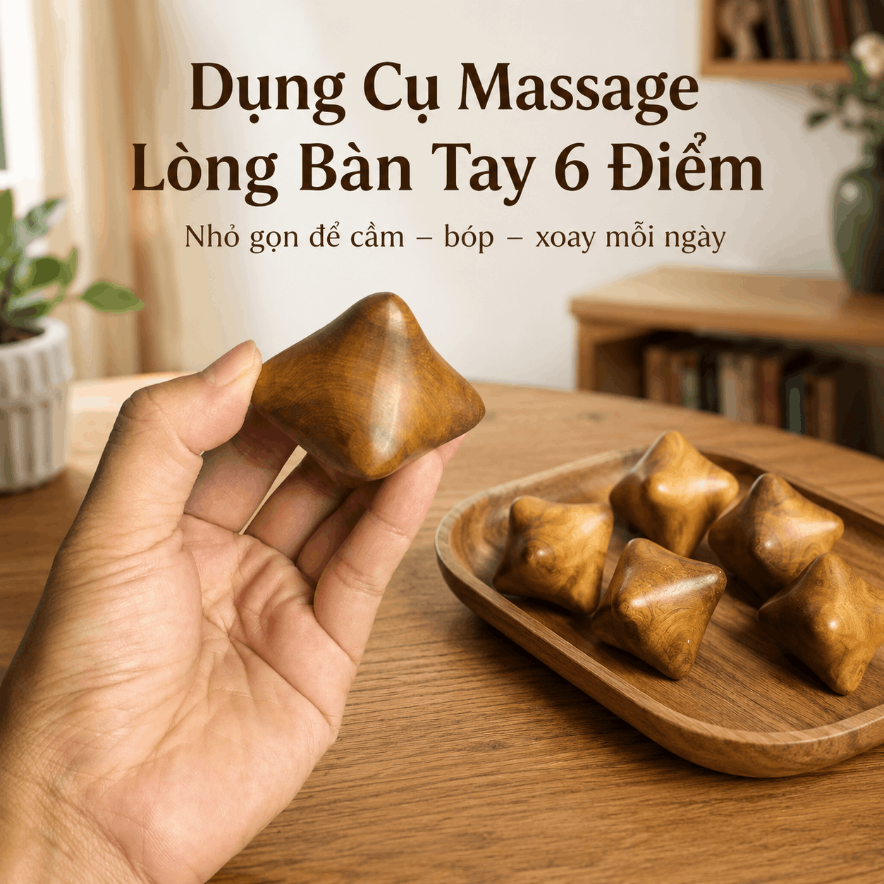Dụng Cụ Massage Lòng Bàn Tay Gỗ Bách Xanh 6 Điểm