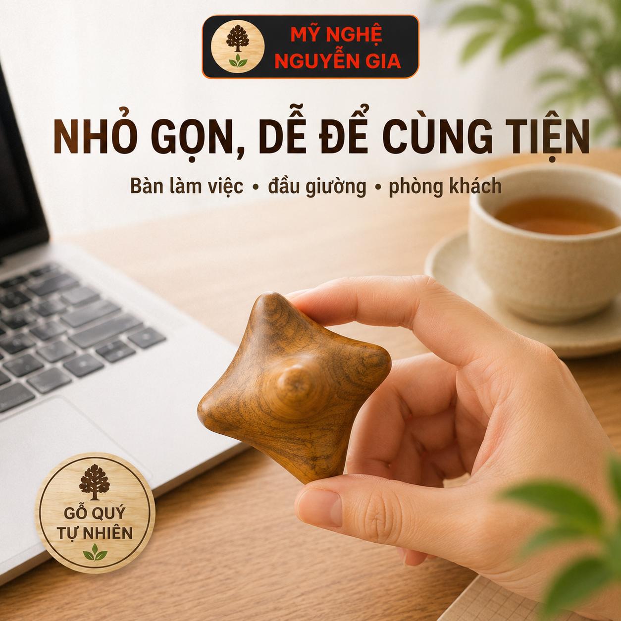 Dụng Cụ Massage Lòng Bàn Tay Gỗ Bách Xanh 6 Điểm
