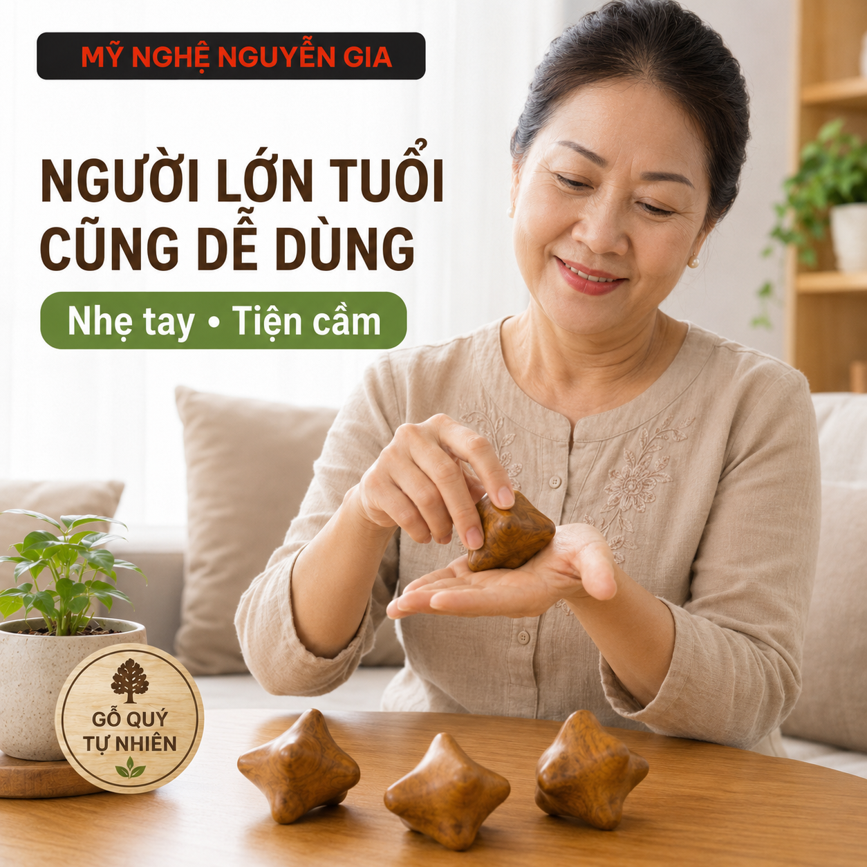 Dụng Cụ Massage Lòng Bàn Tay Gỗ Bách Xanh 6 Điểm