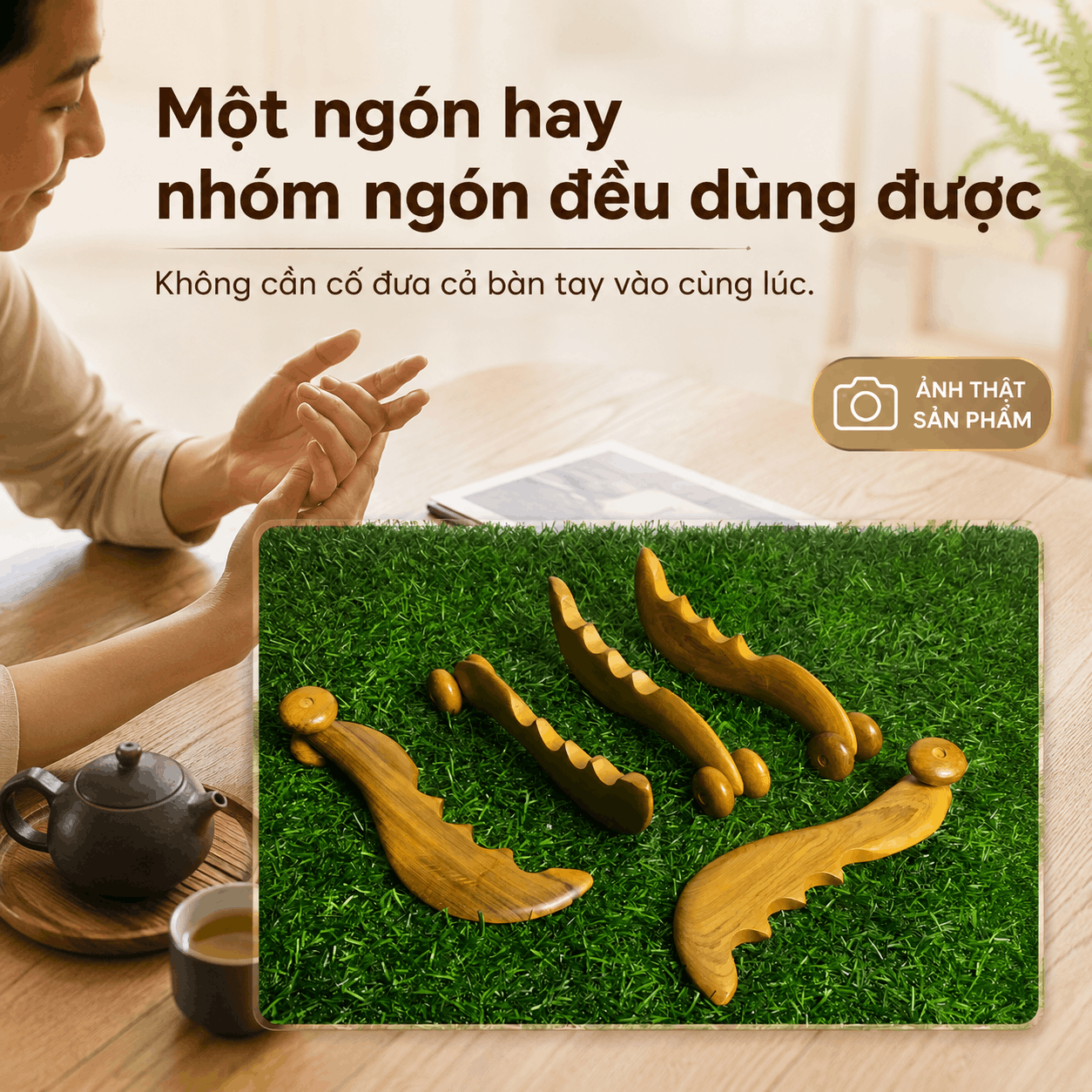 Dụng Cụ Massage Ngón Tay Gỗ Bách Xanh – Rãnh Vuốt Dọc Ngón