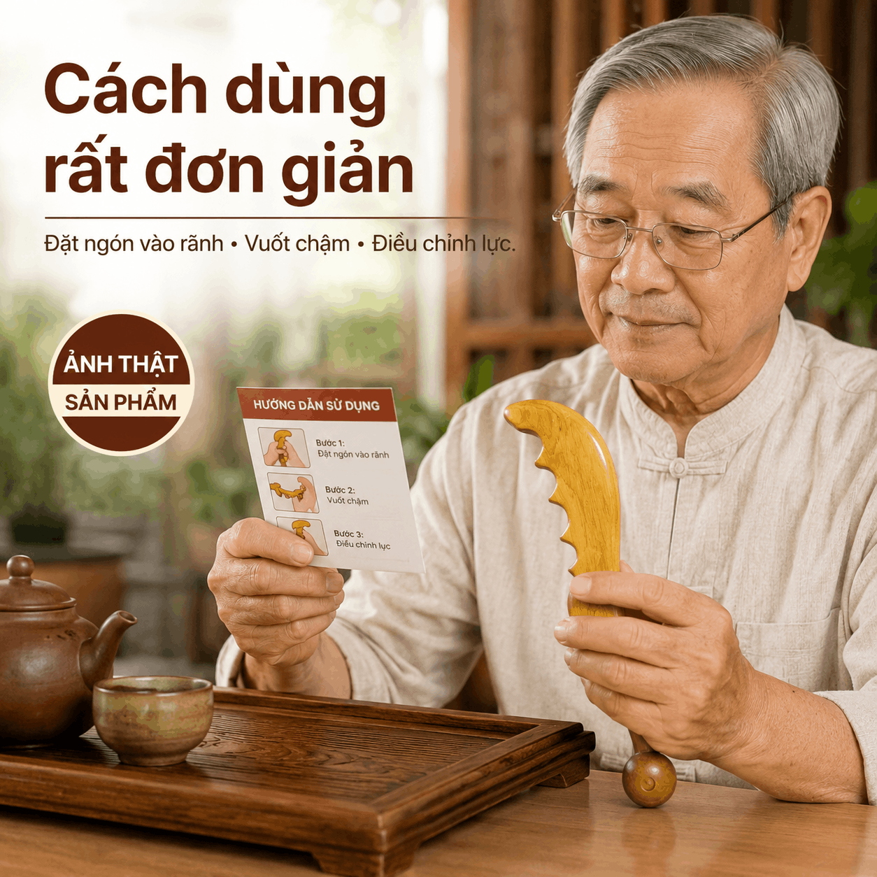 Dụng Cụ Massage Ngón Tay Gỗ Bách Xanh – Rãnh Vuốt Dọc Ngón