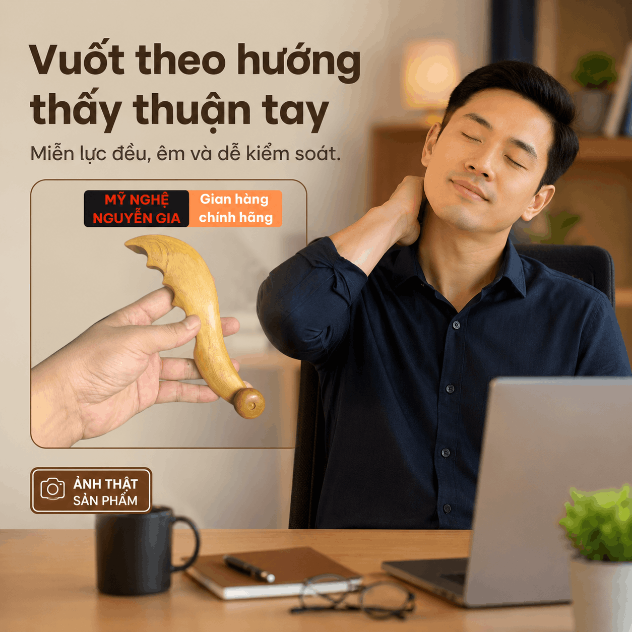 Dụng Cụ Massage Ngón Tay Gỗ Bách Xanh – Rãnh Vuốt Dọc Ngón