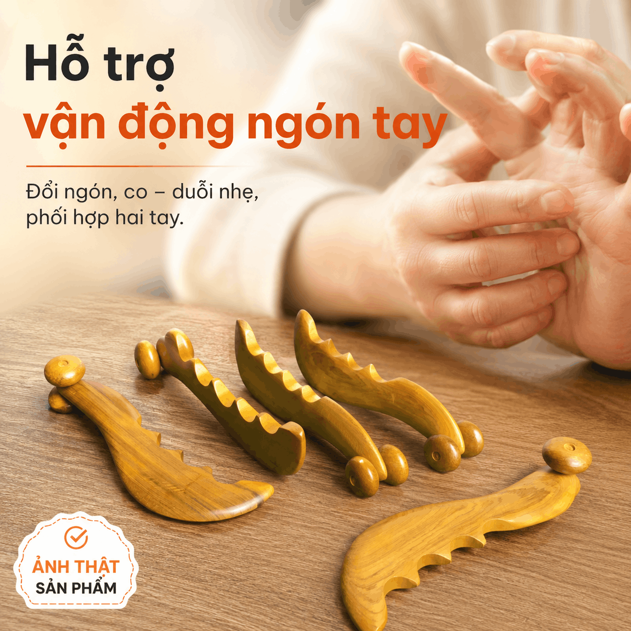 Dụng Cụ Massage Ngón Tay Gỗ Bách Xanh – Rãnh Vuốt Dọc Ngón