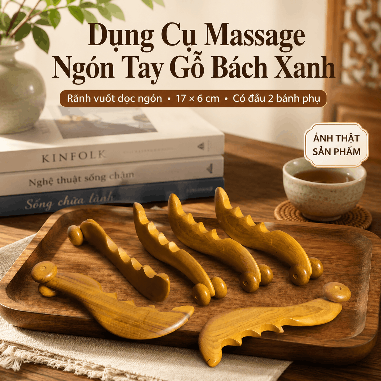 Dụng Cụ Massage Ngón Tay Gỗ Bách Xanh – Rãnh Vuốt Dọc Ngón