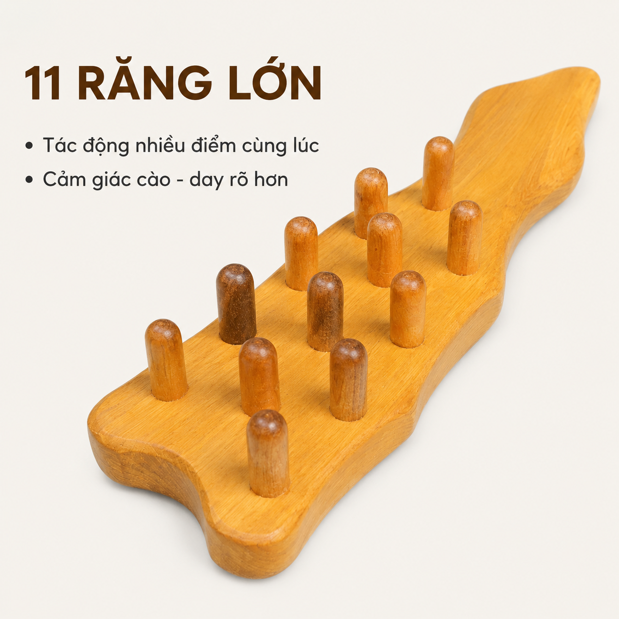 Lược Massage Đầu Gỗ Bách Xanh 11 Răng – Dụng Cụ Massage Da Đầu