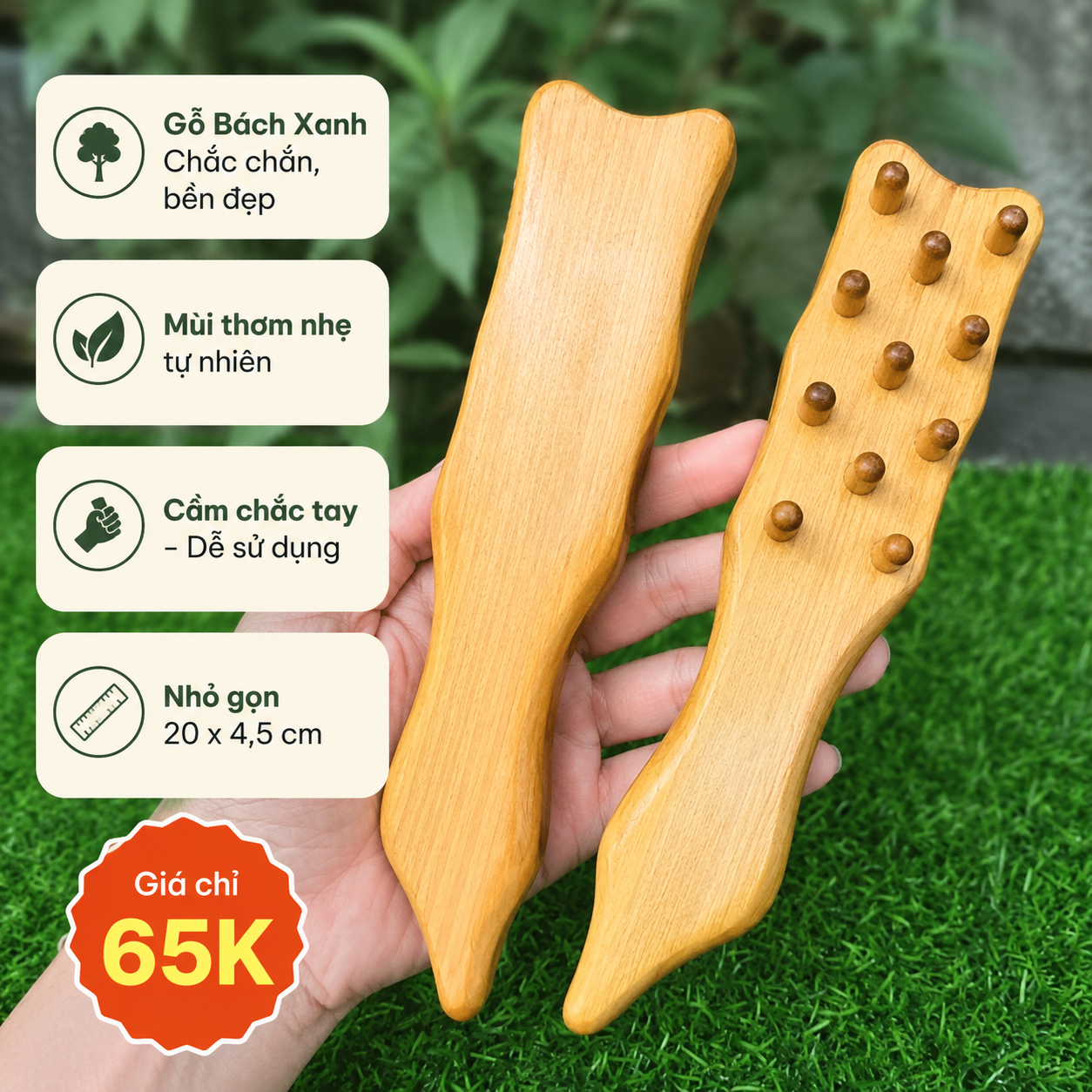Lược Massage Đầu Gỗ Bách Xanh 11 Răng – Dụng Cụ Massage Da Đầu