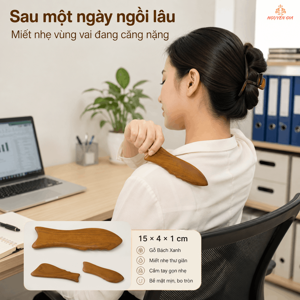 Miếng Cạo Gió Gỗ Bách Xanh Hình Cá - Miết Cho Vùng Căng Nặng Dễ Chịu Hơn