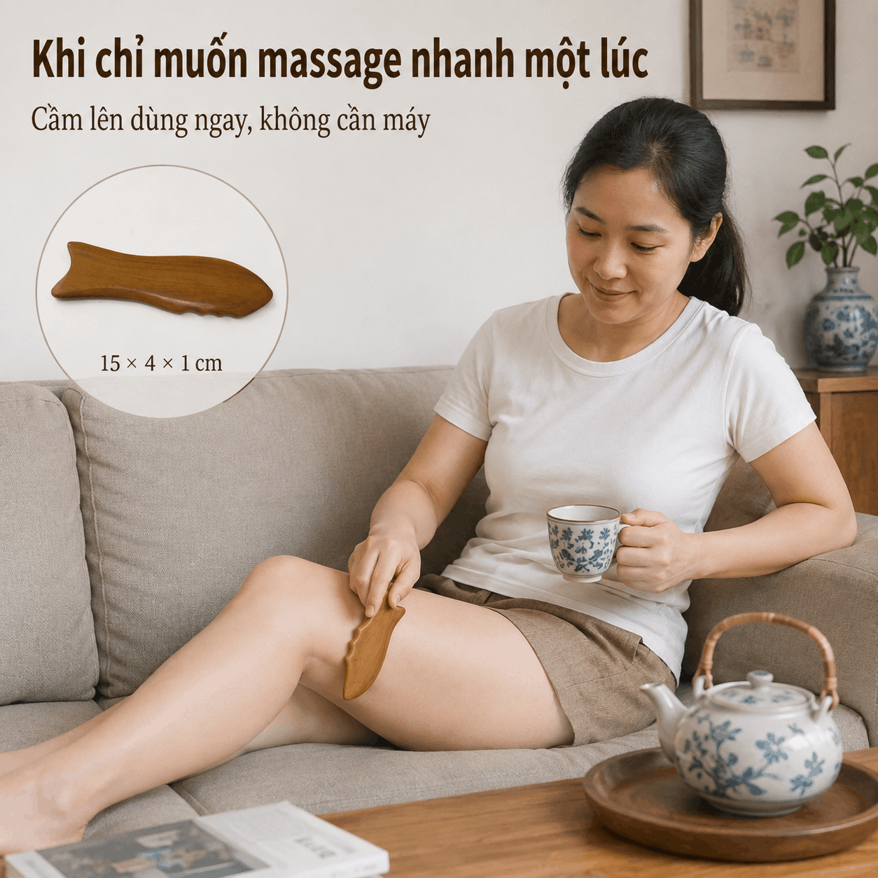 Miếng Cạo Gió Gỗ Bách Xanh Hình Cá - Miết Cho Vùng Căng Nặng Dễ Chịu Hơn