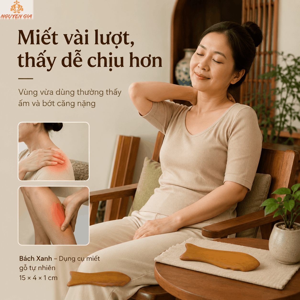 Miếng Cạo Gió Gỗ Bách Xanh Hình Cá - Miết Cho Vùng Căng Nặng Dễ Chịu Hơn