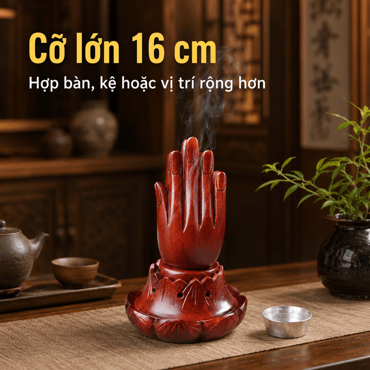 Bàn Tay Phật Xông Hương Gỗ Xà Cừ Cỡ Lớn 16 cm