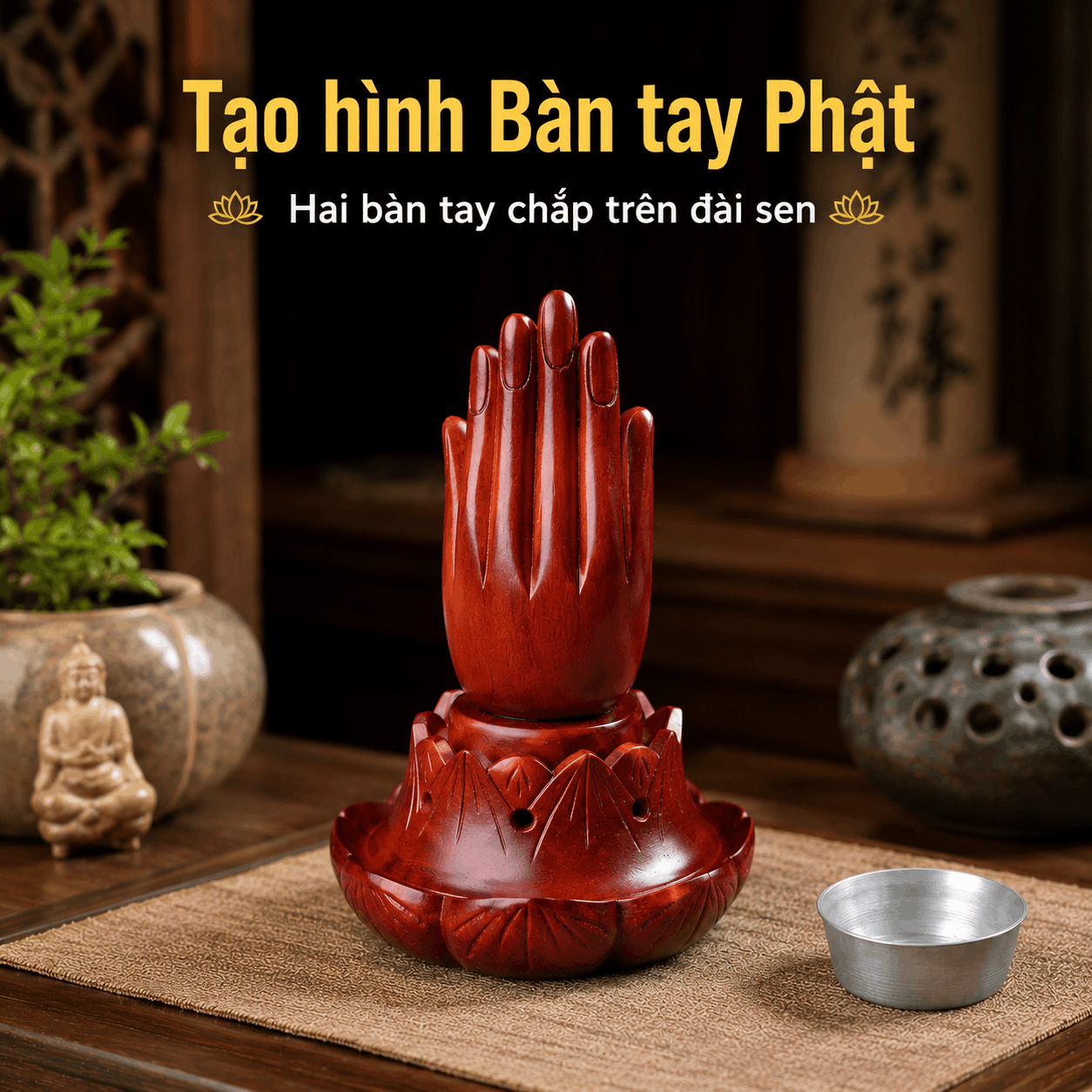 Bàn Tay Phật Xông Hương Gỗ Xà Cừ Cỡ Lớn 16 cm