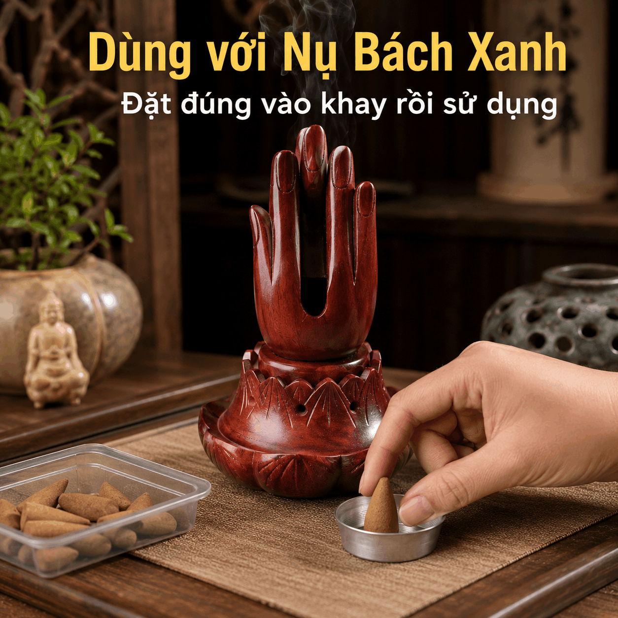 Bàn Tay Phật Xông Hương Gỗ Xà Cừ Cỡ Lớn 16 cm