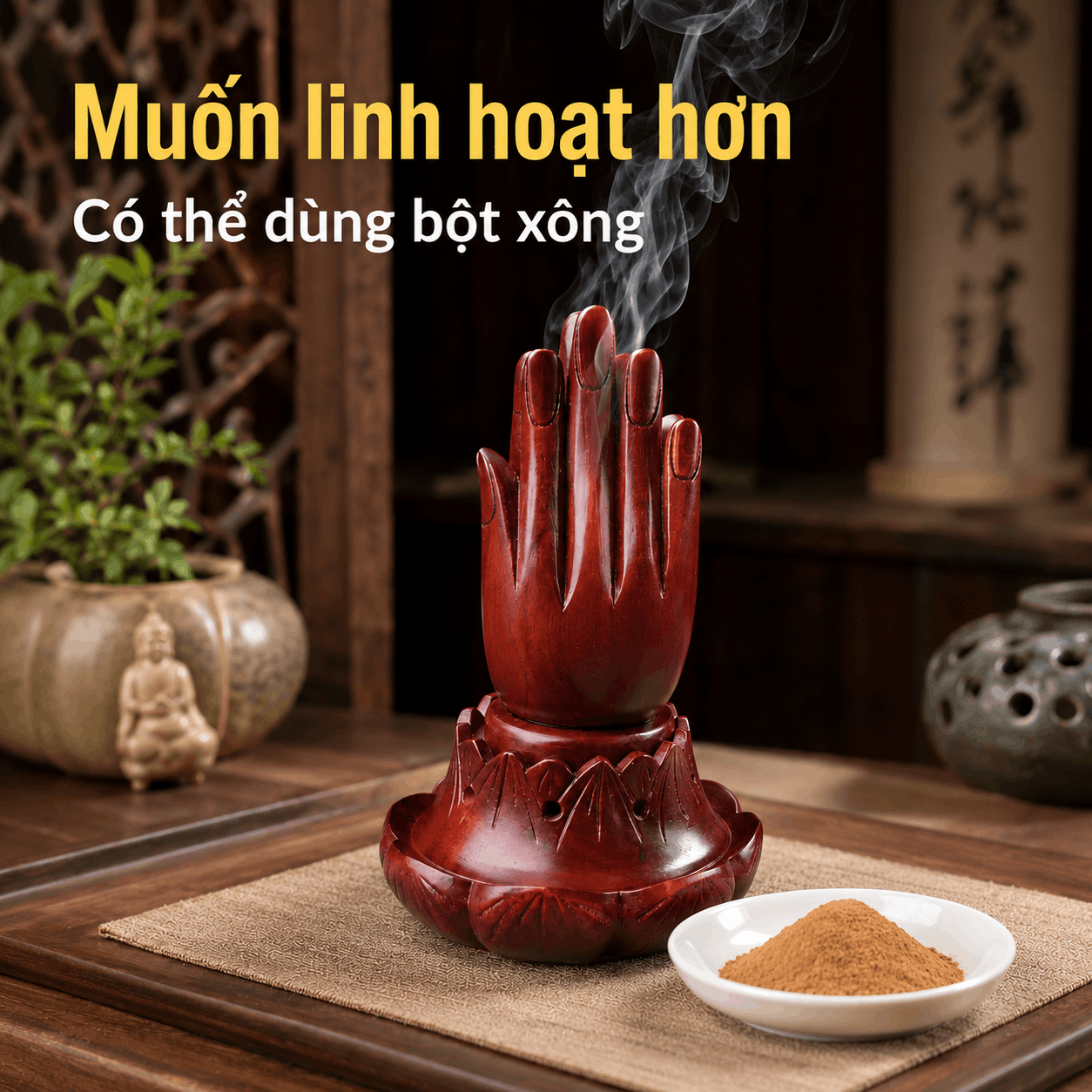 Bàn Tay Phật Xông Hương Gỗ Xà Cừ Cỡ Lớn 16 cm