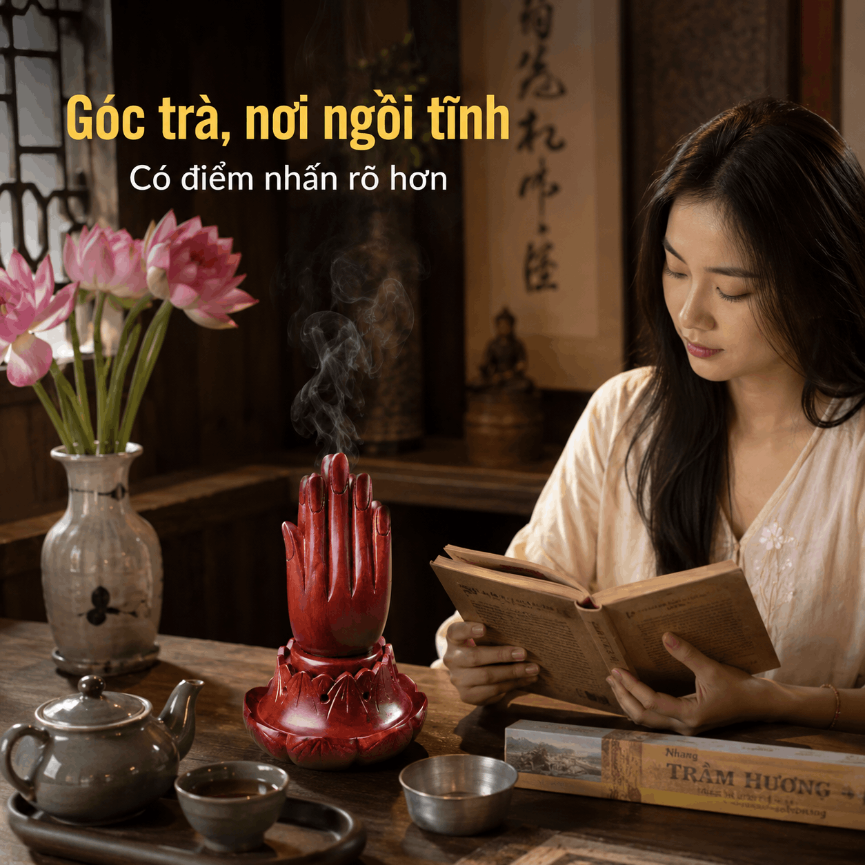 Bàn Tay Phật Xông Hương Gỗ Xà Cừ Cỡ Lớn 16 cm