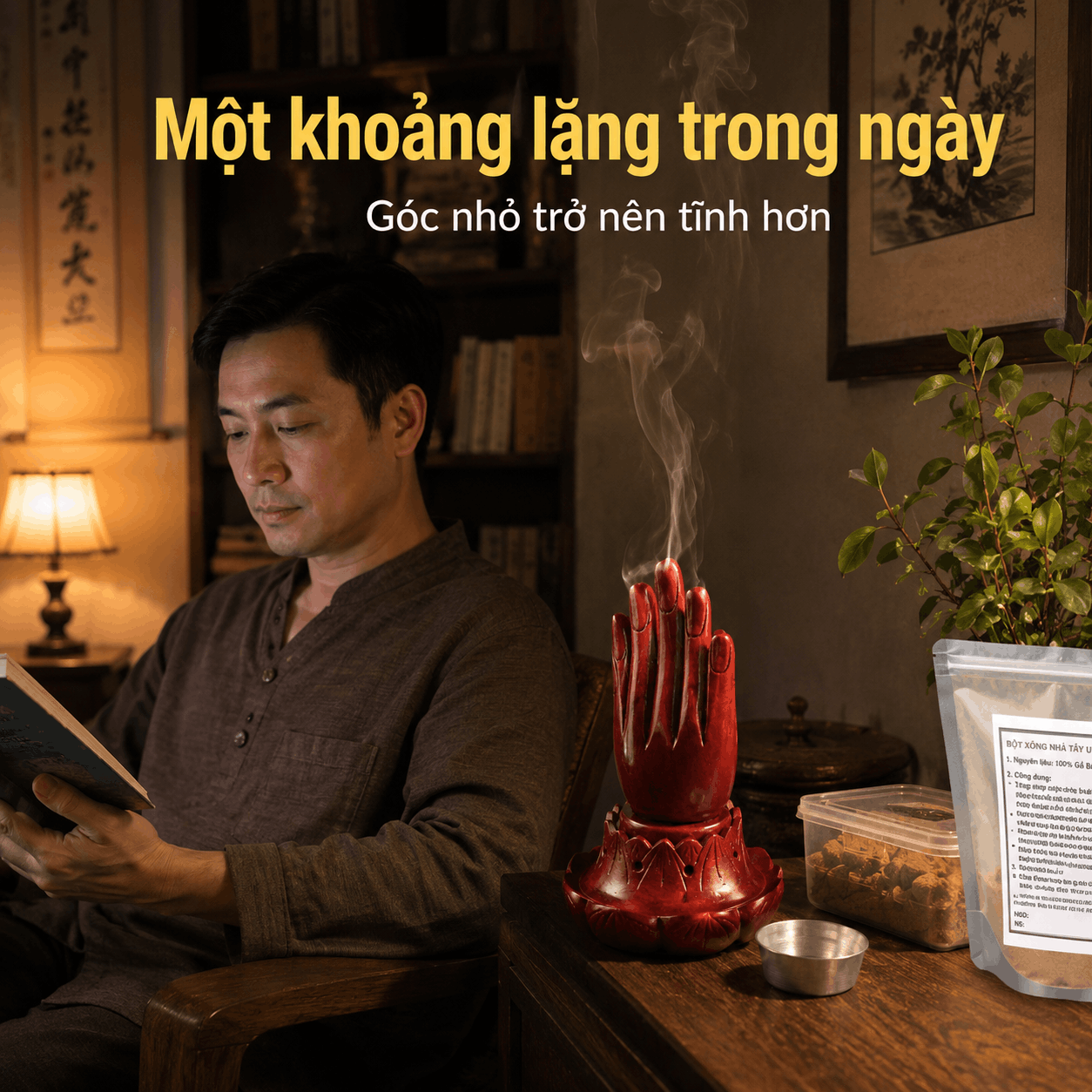 Bàn Tay Phật Xông Hương Gỗ Xà Cừ Cỡ Lớn 16 cm