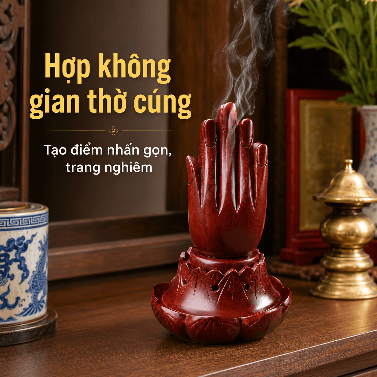 Bàn Tay Phật Xông Hương Gỗ Xà Cừ Cỡ Lớn 16 cm
