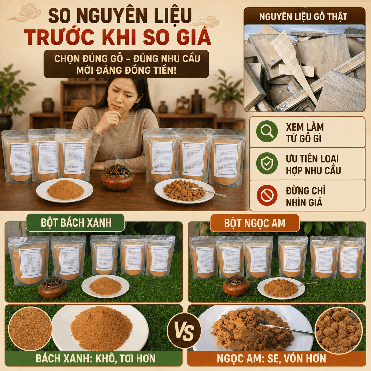 Bột X&ocirc;ng Gỗ Nh&igrave;n Giống Nhau Nhưng Gi&aacute; Kh&aacute;c &ndash; N&ecirc;n So G&igrave;?